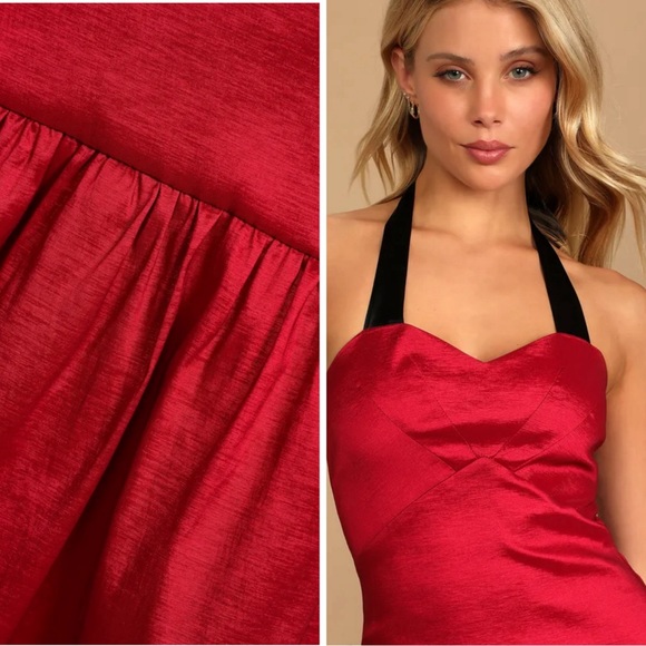 NWT Red Halter Trumpet Midi Dress - Picture 2 of 10